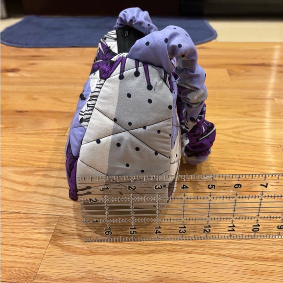 Purple African Floral Print Quilted Asymmetrical Handbag with Ruffled Strap - Picture 8 of 9